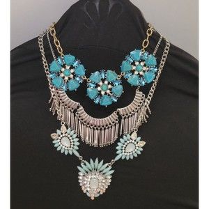 Lot 3 Modern Boutique Collar Rhinestone Statement Necklace Fringe Faux Stones